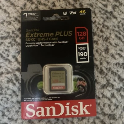 SEALED SanDisk Extreme Plus SDXC UHS-I Card (128GB) 190 MB/S SPEED - Image 1 of 2