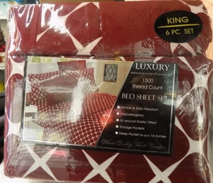ELEGANT COMFORT LUXURY 1500 THREAD COUNT 6PC KING SHEET SET COLOR RED/WHITE NEW - Picture 1 of 4