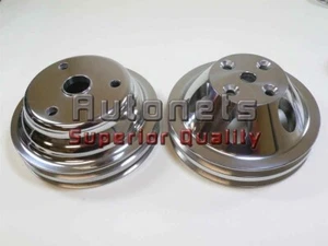 Juego de poleas de aluminio pulido SBC Chevy 283-350 bomba de agua larga ranura doble - Imagen 1 de 4
