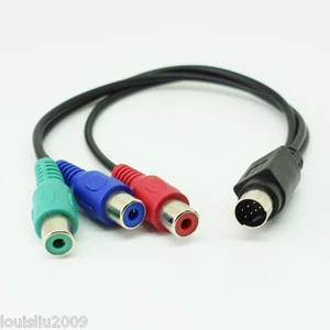 1 szt. Nowy mini 7pin Din PS2 wtyczka S-Video do 3 gniazd RCA czerwony / niebieski / zielony kabel HDTV - Zdjęcie 1 z 3