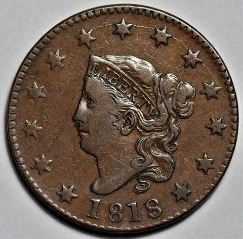 1818 Coronet Head Large Cent, N-8, Scratched - US 1c Copper Penny Coin - L37 Cover