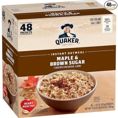 Avena instantánea Quaker, arce y azúcar morena, 1,51 onzas (paquete de 48) envío gratuito Foto 1 de 4