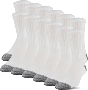 Gildan Men's Polyester Half Cushion White Mid-Crew Socks, New 12-Pack - Picture 1 of 5