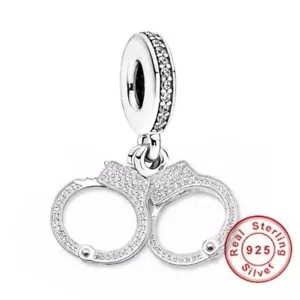 💖 Handcuffs 925 Sterling Silver Charm Bead Bracelet Wife Girlfriend 💖 - Picture 1 of 2