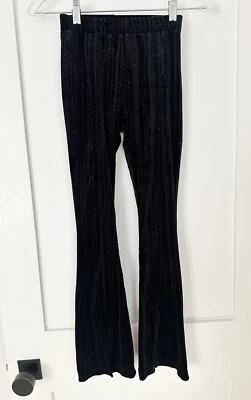Girls Zara 11-12 Stretch Waist Velvet, Glitter Embroidered, Flare Pants - Image 1 of 4