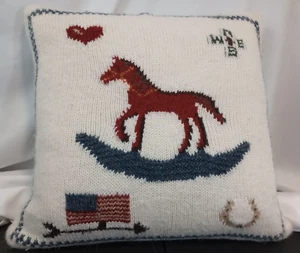 Ralph Lauren Vintage Rare Cream Down filled Alpaca /Wool Horse & Flag Pillow - Picture 1 of 11