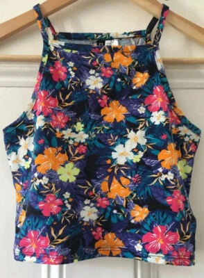 Chaleco Top H&M Dividido Para Mujer Flores Tropicales Sin Mangas Correas Recortado XS UK 6-8 Foto 1 de 4