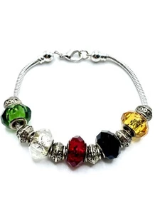 Lucite Crystal Multicolor Silver Slider Charm Snake Chain Bracelet Luxe Glam - Picture 1 of 7