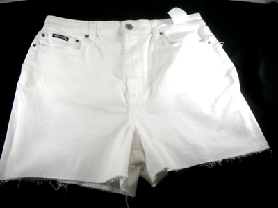 DKNY Women 14/32 White Shorts Stretch Denim Kent High-Rise Cut Hem 4" inseam - Image 1 of 4