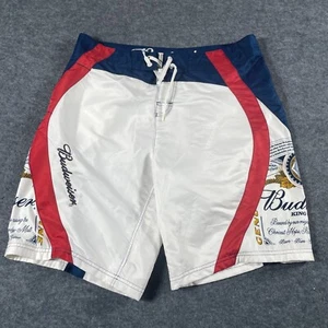 Budweiser Shorts Mens 38 White Boardshorts Beach Lake Lined Pockets Beer Party - Picture 1 of 11