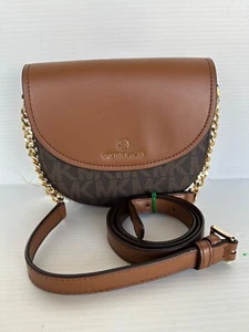 Michael Kors Jet Set Charm Half Dome Brown MK Leather Crossbody Bag Tote Purse - Picture 1 of 7