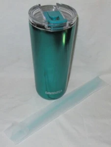Davids Tea FAVOURITE TUMBLER POLISHED METALLIC TEAL with straw & brush - Picture 1 of 4