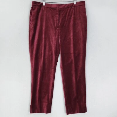 Pantalones Ann Taylor Mujer 16 Borgoña Rojo Terciopelo Pierna Recta Tiro Alto Tobillo NUEVO Foto 1 de 4