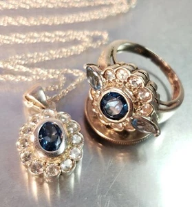 Silver Girl Necklace sky blue Pendant & Sz 7 Ring Gift Jewelry Set - Picture 1 of 13
