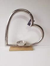 Large Metal Heart Candle Tea Light Holder With Wooden Base Rustic Ornament Gift