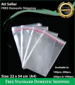 Self Adhesive Clear Cellophane Seal Resealable Plastic Packaging Bags A4 22x34cm - Picture 1 of 6