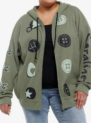 Женская толстовка с капюшоном Coraline XL зеленая популярная тема вафельная лайка вязаная на молнии большого размера - Изображение 1 из 4