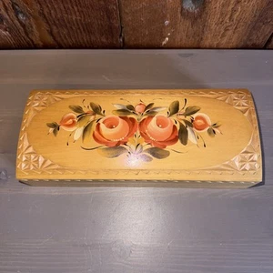 Vintage Hand Painted Folk Art Wood Box~Flowers~Jewelry~Trinkets - Picture 1 of 12