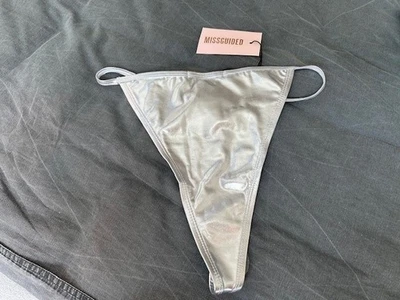 String-Bikinihose Missguided silber High Leg Waist, Größe 36 - Bild 1 von 2