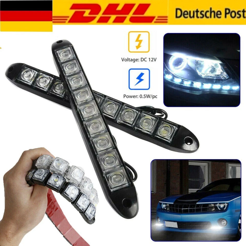 2x Auto LED Tagfahrlicht Blinker Tagfahrleuchten TÜV DRL Scheinwerfer Universal - Bild 1 von 4