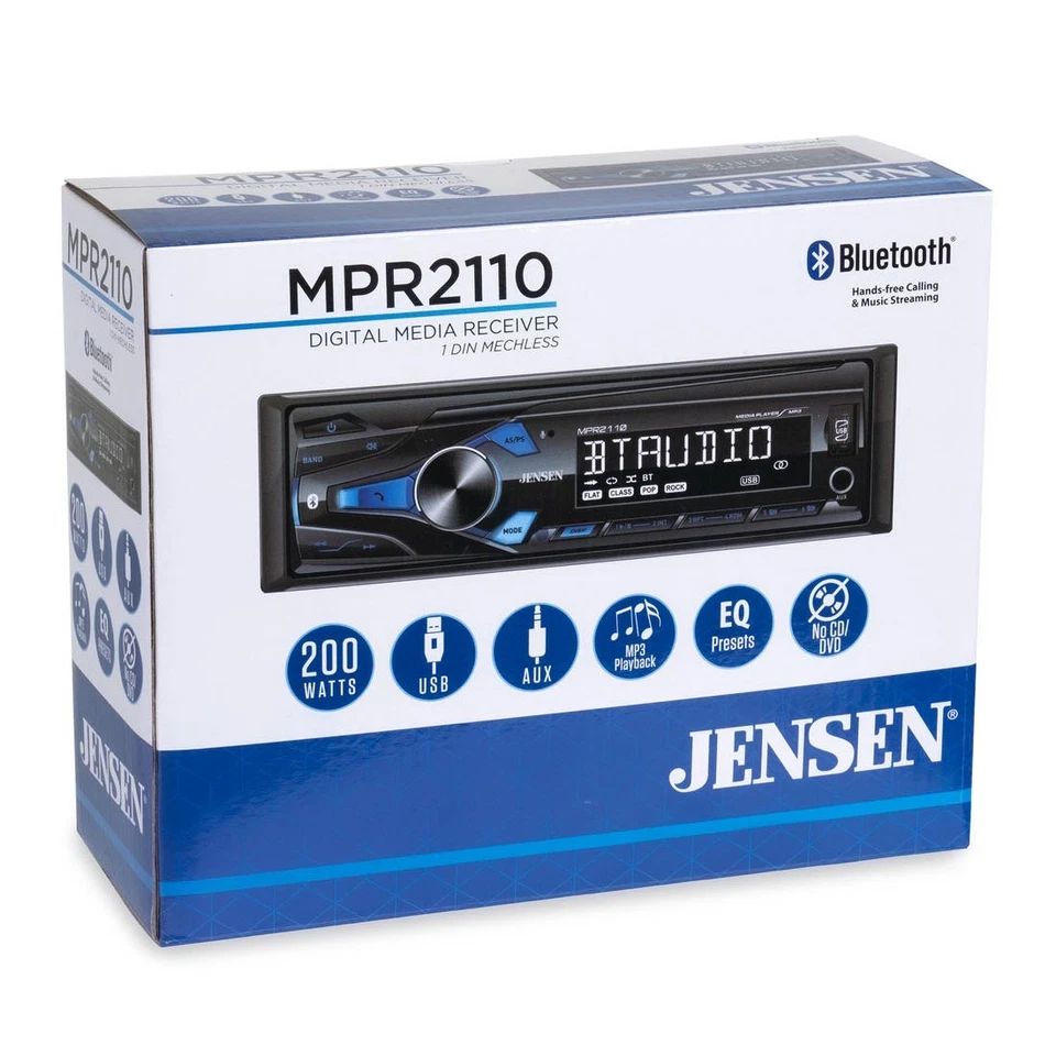 Jensen MPR2110 1-DIN Car In-Dash Mechless MP3 Bluetooth Digital Media Receiver - Image 1 of 1