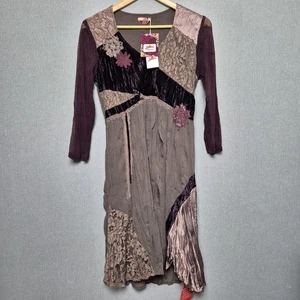 Vestido Joe Browns Talla 12 Terciopelo Gasa Boho Manga 3/4 Corto Marrón Borgoña  - Imagen 1 de 11