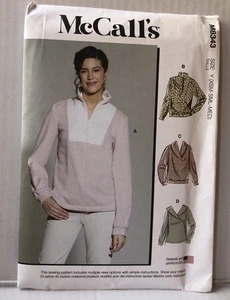 McCall's M8343 Quarter-Zip Lapel V-Neck Pullover Top w Kangaroo Pocket Sz 16-26 - Picture 1 of 3