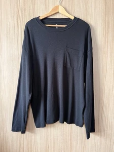 Men’s H&M Black Long Sleeved Relaxed Fit 100% Cotton Pocket T-Shirt Size Large - Picture 1 of 5