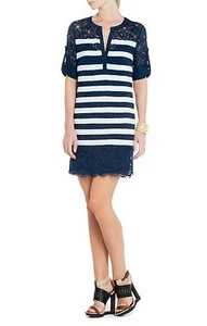 NUEVO VESTIDO BCBGMAXAZRIA CARBONO LIZZIE ENCAJE TÚNICA RAYAS NEQ6W052/AM33 TALLA XS - Imagen 1 de 3