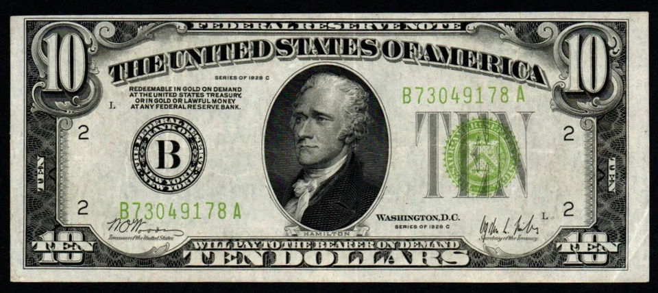 SCARCER C SERIES 1928C $10 GOLD DEMAND CRISP VF+/XF Federal Reserve Note! - Image 1 of 2