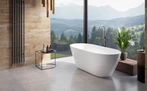 DESIGN freistehende Badewanne Weiss MINERALGUSS 160x70x57 cm - Bild 1 von 5