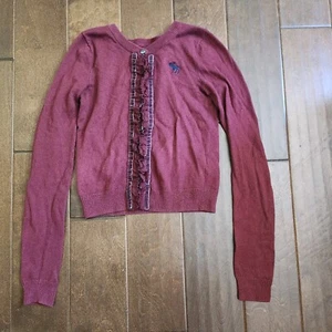 Abercrombie & Fitch Cardigan Kids Girl's Large Long Sleeve Button-Up Sweater Red - Picture 1 of 11