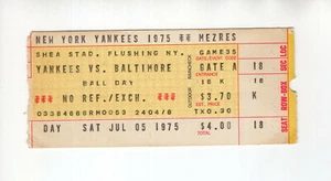 YANKEES VS ORIOLES 1975 TICKET STUB FROM GAME AT SHEA STADIUM     THURMAN MUNSON - Picture 1 of 1
