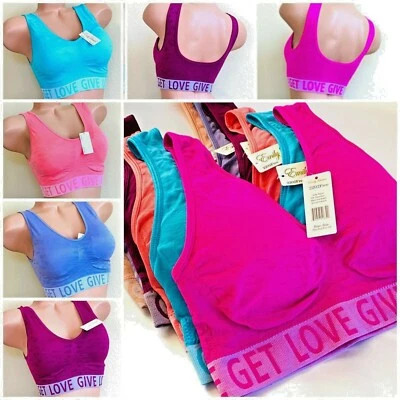 3-6 Women's Sports Bras Yoga Gym Active Wear Workout Seamless TOP PLUS SIZE LOVE - Image 1 of 4