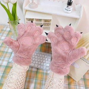 Cute Cat Claw Bear Claw Gloves Warm Plush Half Finger One Finger Gloves Solid Co - Picture 1 of 2
