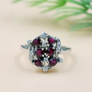 Anillo con racimo de granate rodolita vintage, anillo floral de plata de ley 925 - Imagen 1 de 5