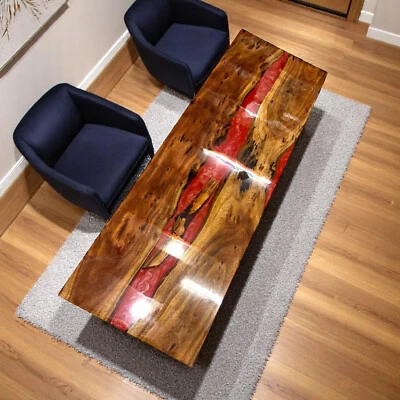Mesa de jantar 48"x30" resina epóxi vermelha tampo madeira cozinha laje móveis decoração para casa - Imagem 1 de 4