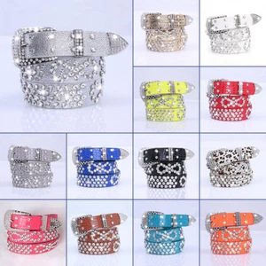 Women Rhinestone Belt Leather Bling Crystal Cowgirl Studded Glitter Waistband - Picture 1 of 25