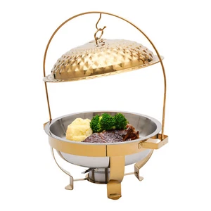 4.5L Round Stainless Steel Chafing Dish Sets Gold Accent Buffet Set&Warming Tray - Picture 1 of 15