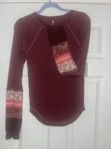 Free People In The Mix Thermo Cuff Tee Rio Vino Langarm Boho Top M - Bild 1 von 4