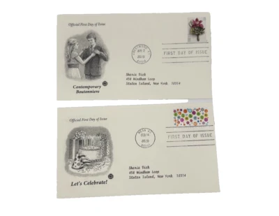Boutonniere & Let’s Celebrate! Stamps / FDC First Day Issue Envelopes / Lot of 2 - Image 1 of 3