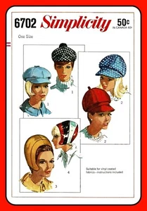 Misses HATS Helmet Newsboy Cap Ladies 4 Styles Vtg 1966 Sewing Pattern 6702 - Picture 1 of 6