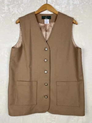 Винтажный Orvis жилет женщин средний 100% шерсти желтовато-коричневый с подкладкой карманы США минималистский - Изображение 1 из 4