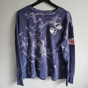 Disney Mickey and Minnie Mouse Size XL Bleach Splatter Blue Crew Neck Sweatshirt - Picture 1 of 8