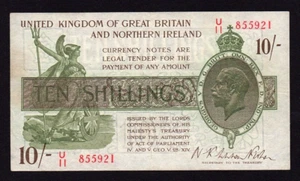 T33 Warren Fisher, 1927 10/- Shillings Treasury Note, U/11 855921, gF - Picture 1 of 2