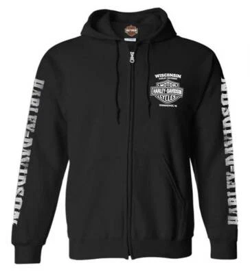 Harley-Davidson Men's Lightning Crest Full-Zippered Hooded Sweatshirt, Black - Image 1 of 2