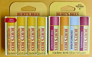 Burt's Bees Moisturizing Lip Balms (2) 4 packs Flavored and Regular - Picture 1 of 3