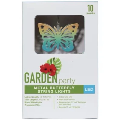 Cadena de luces LED de mariposa de metal que funcionan con pilas 1 juego con 10 luces jardín Foto 1 de 4
