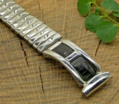 Correa de reloj vintage Pontiac de Gemex EE. UU. de acero inoxidable y cocodrilo de 19 mm usada Foto 1 de 4
