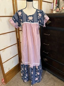 Vintage Carol Bennett muumuu Liberty house Hawaiian Aloha Dress Blue And Pink Xl - Picture 1 of 6